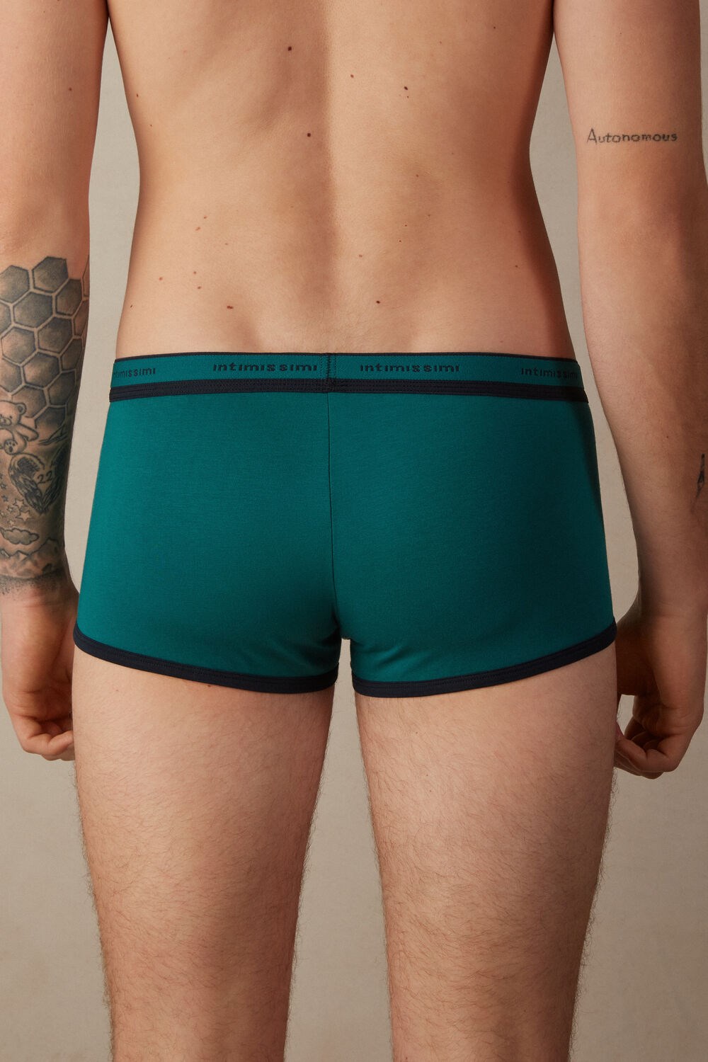 Green - 203j - Teal Green / Midnight Blue Intimissimi Stretch Supima® Cotton Boxer Shorts with Logo Detail | UOBS-54710