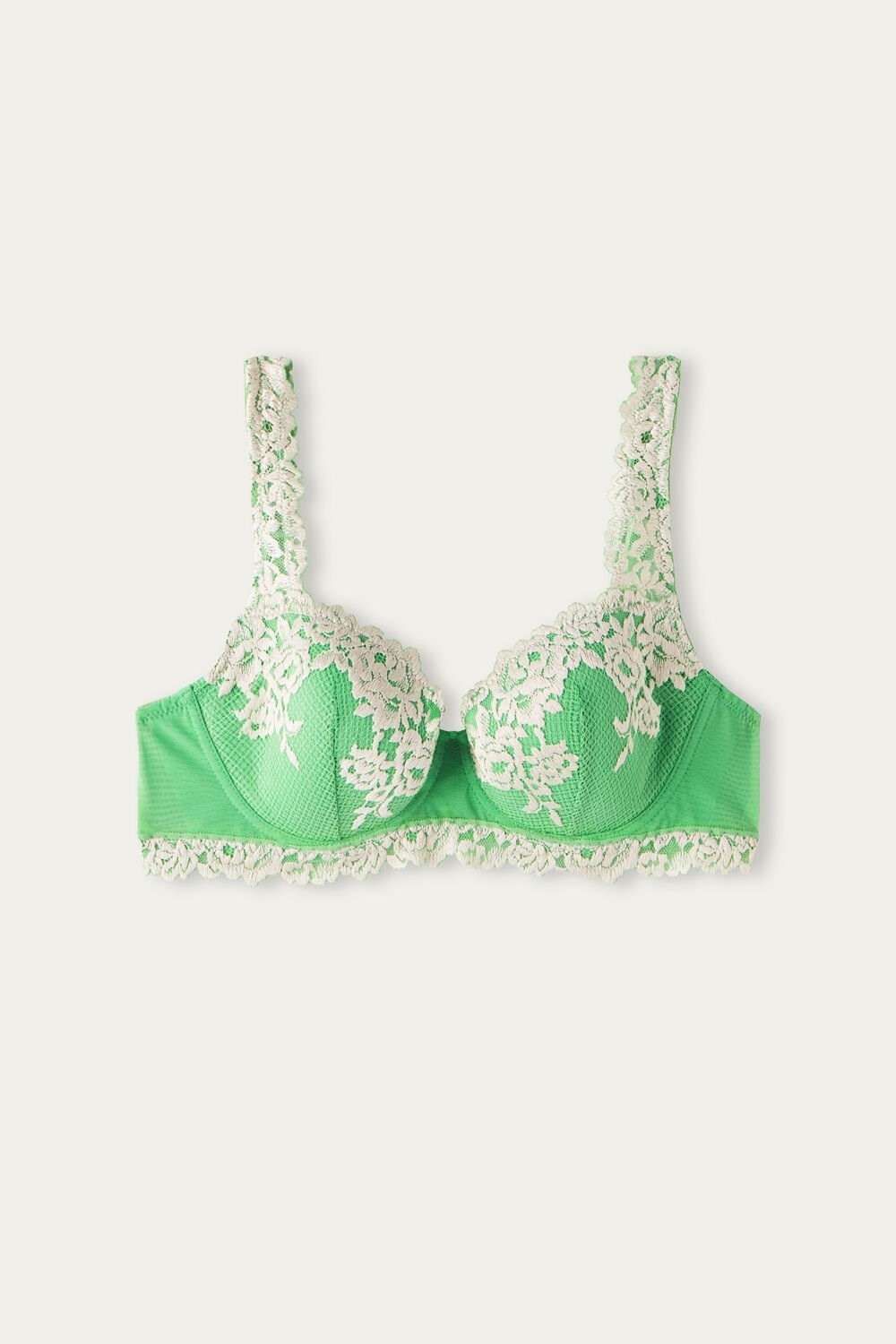 Green - 215j - Apple Mint / Ivory Intimissimi Pretty Flowers Sofia Balconette Bra | YJNP-64258