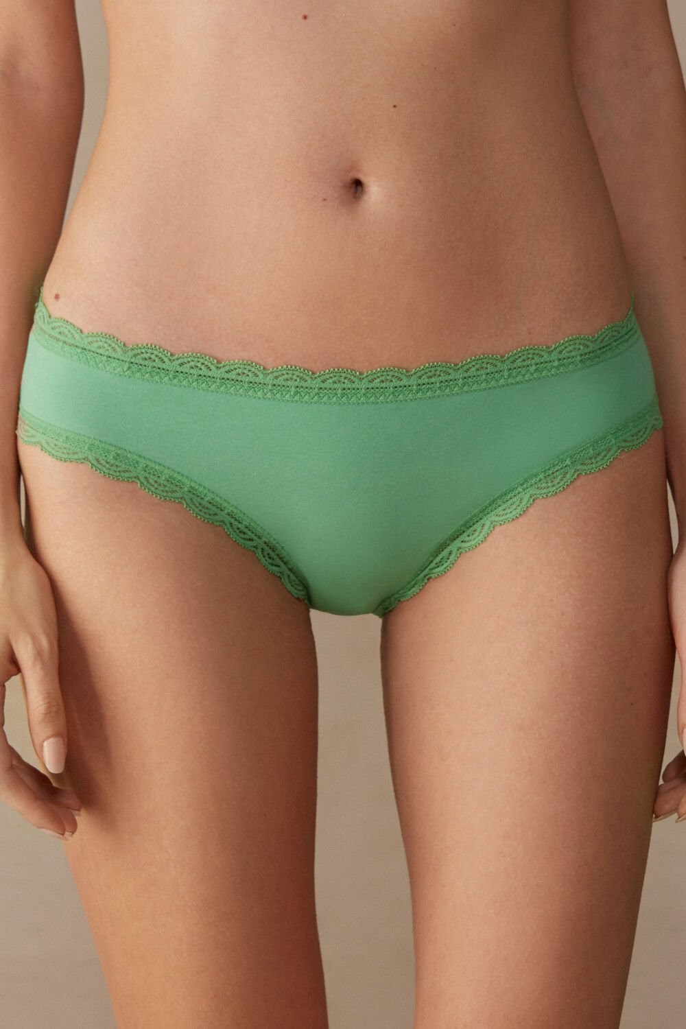 Green - 218j - Apple Mint Intimissimi Cotton and Lace Panties | HMNA-75326