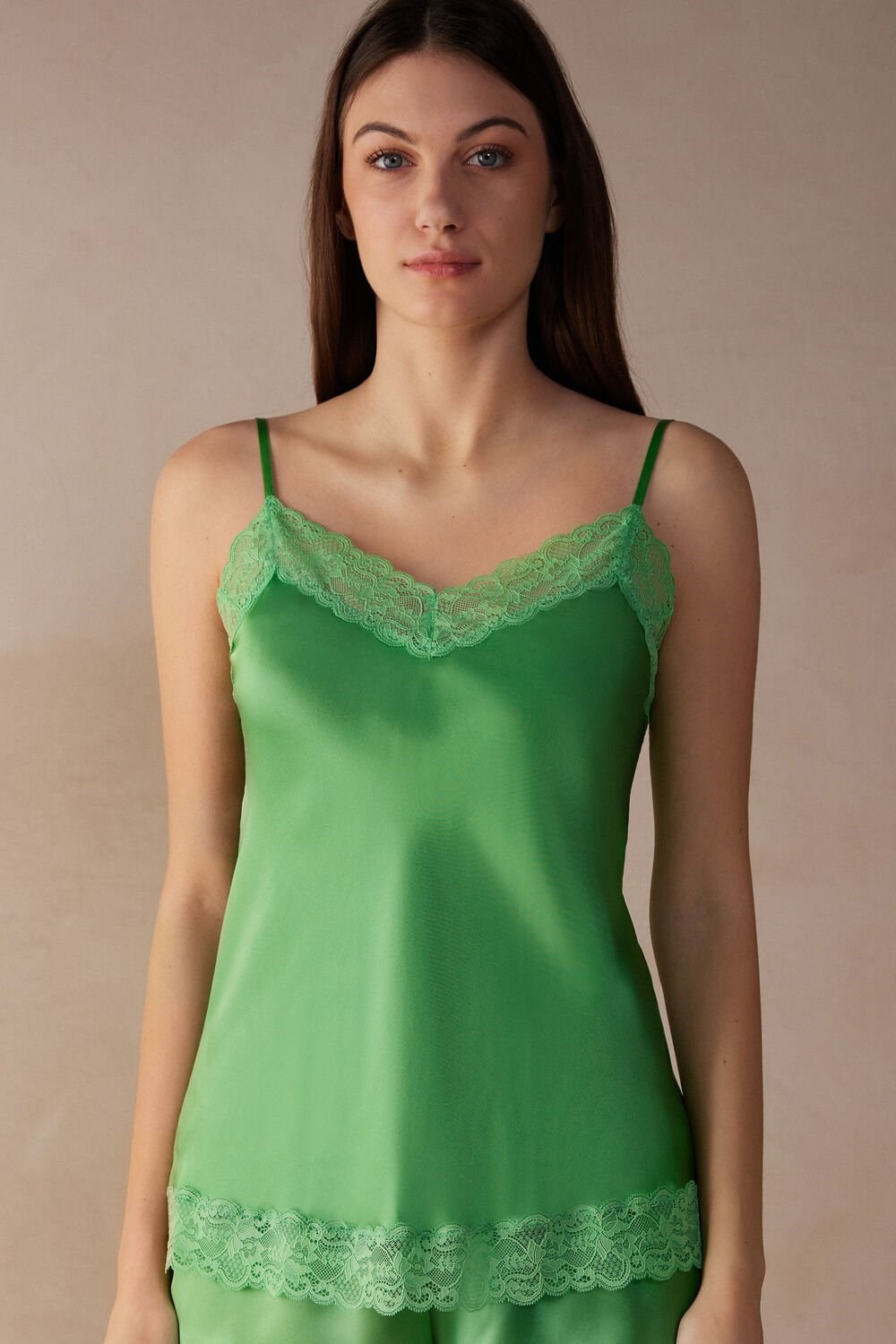 Green - 218j - Apple Mint Intimissimi Lace and Silk Top | YEPZ-52679