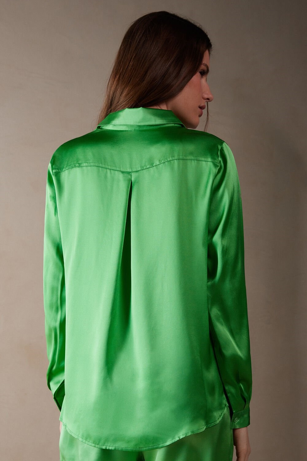 Green - 218j - Apple Mint Intimissimi Long Sleeve Silk Shirt | RZUB-47385