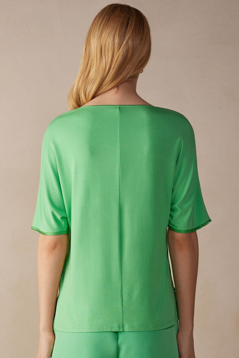 Green - 218j - Apple Mint Intimissimi Short Sleeve Silk and Modal Top | ARWI-92147