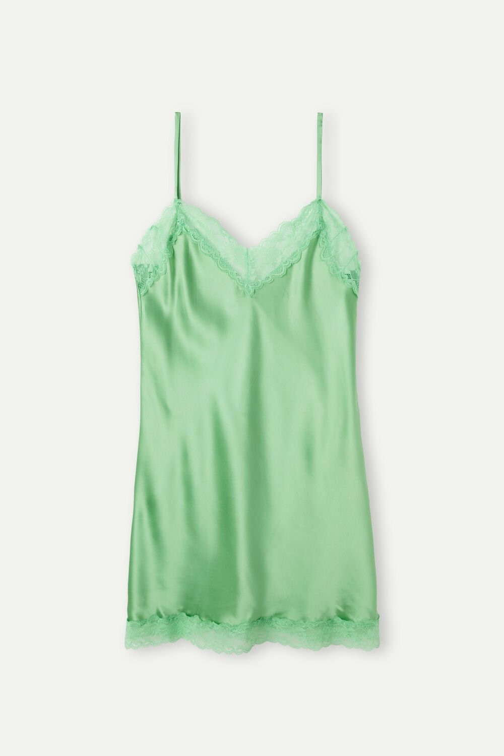 Green - 218j - Apple Mint Intimissimi Silk Slip with Lace Insert Detail | RVWO-06738