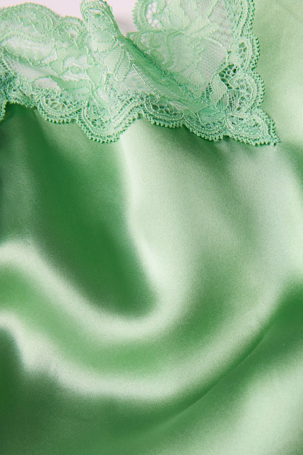 Green - 218j - Apple Mint Intimissimi Silk Slip with Lace Insert Detail | RVWO-06738