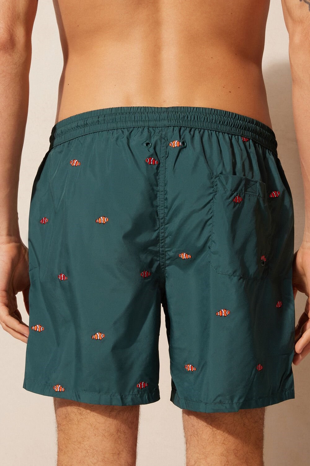 Green - 250j - Dark Green Clownfish Embroidery Intimissimi Embroidered Clownfish Swim Trunks | DMLH-71960