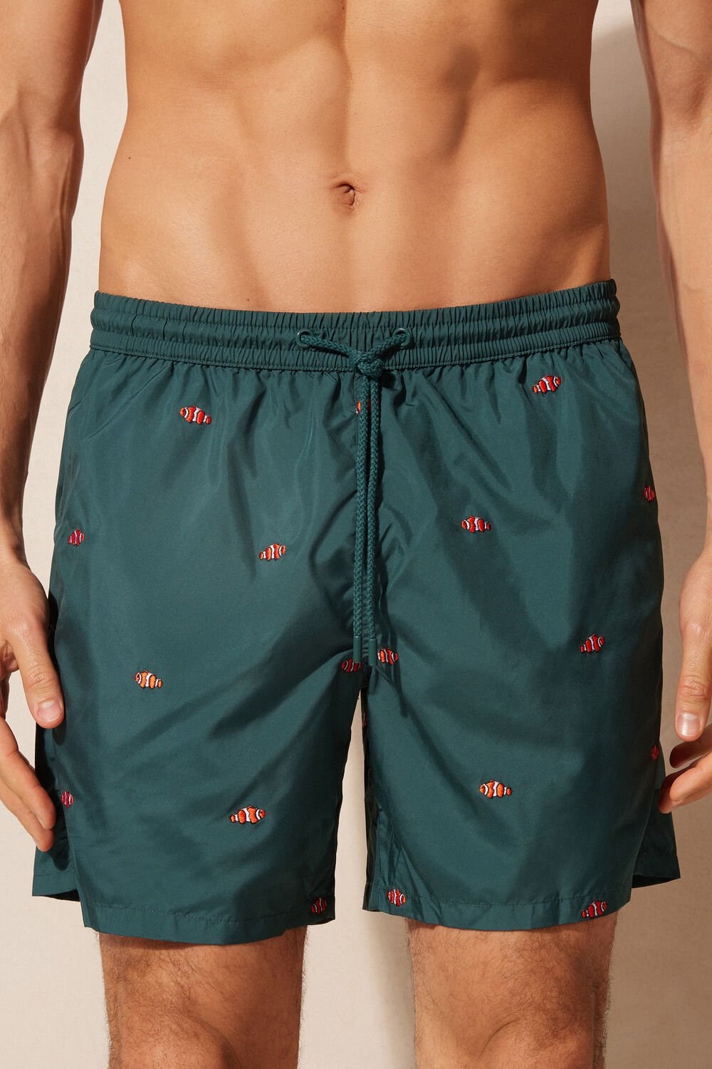 Green - 250j - Dark Green Clownfish Embroidery Intimissimi Embroidered Clownfish Swim Trunks | DMLH-71960