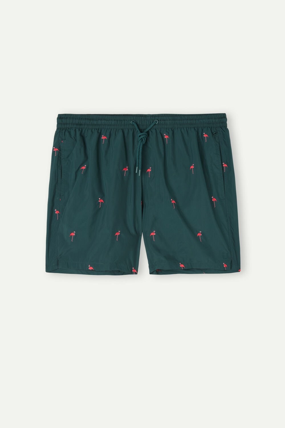 Green - 254j - Dark Green Flamingo Embroidery Intimissimi Embroidered Flamingo Swim Trunks | EHTW-54293