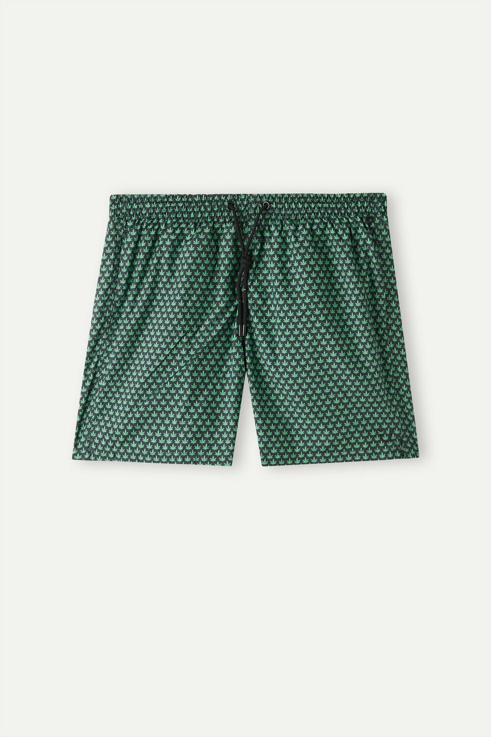 Green - 270j - Black Hemp Microprint Intimissimi Micro Leaf Print Swim Trunks | PQOX-31726