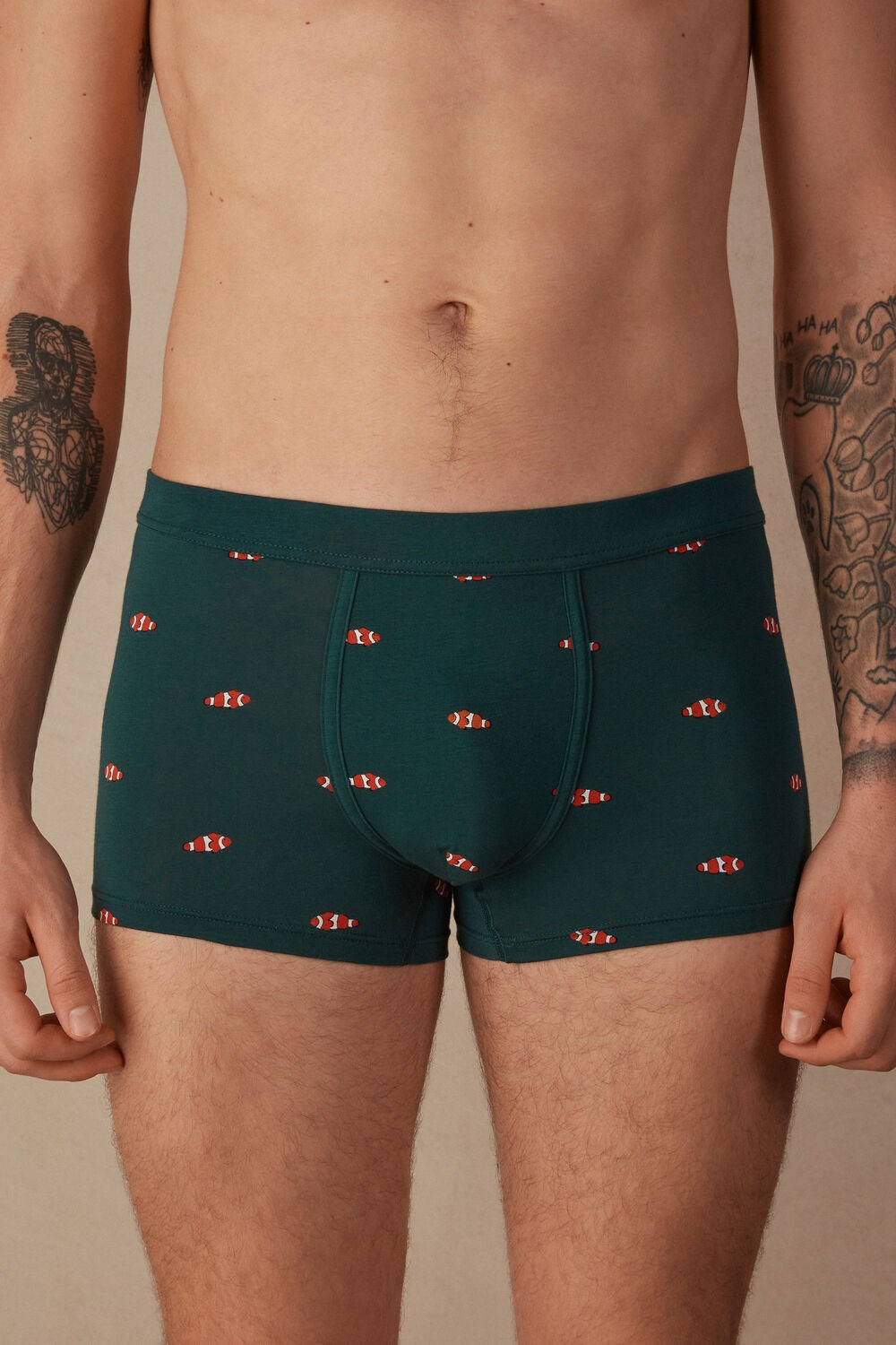 Green - 308j - Dark Green Clownfish Print Intimissimi Clownfish Boxers in Natural Fresh Supima® Cotton | VTFO-63812