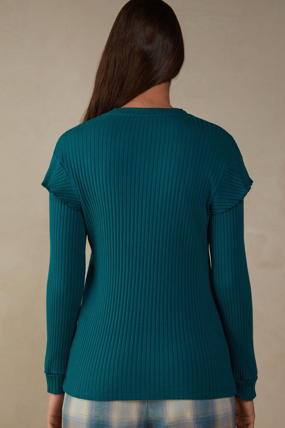 Green - 4572 - Evergreen Intimissimi Cozy Mountains Long Sleeve Ribbed Top | HOWF-75983