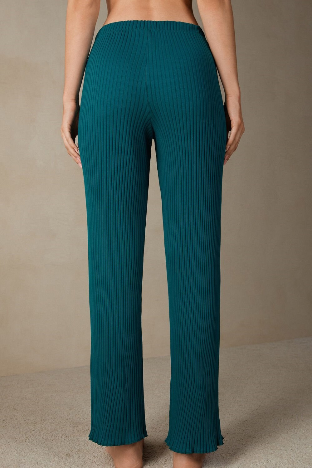 Green - 4572 - Evergreen Intimissimi Cozy Mountains Ribbed Pants | UONI-62407