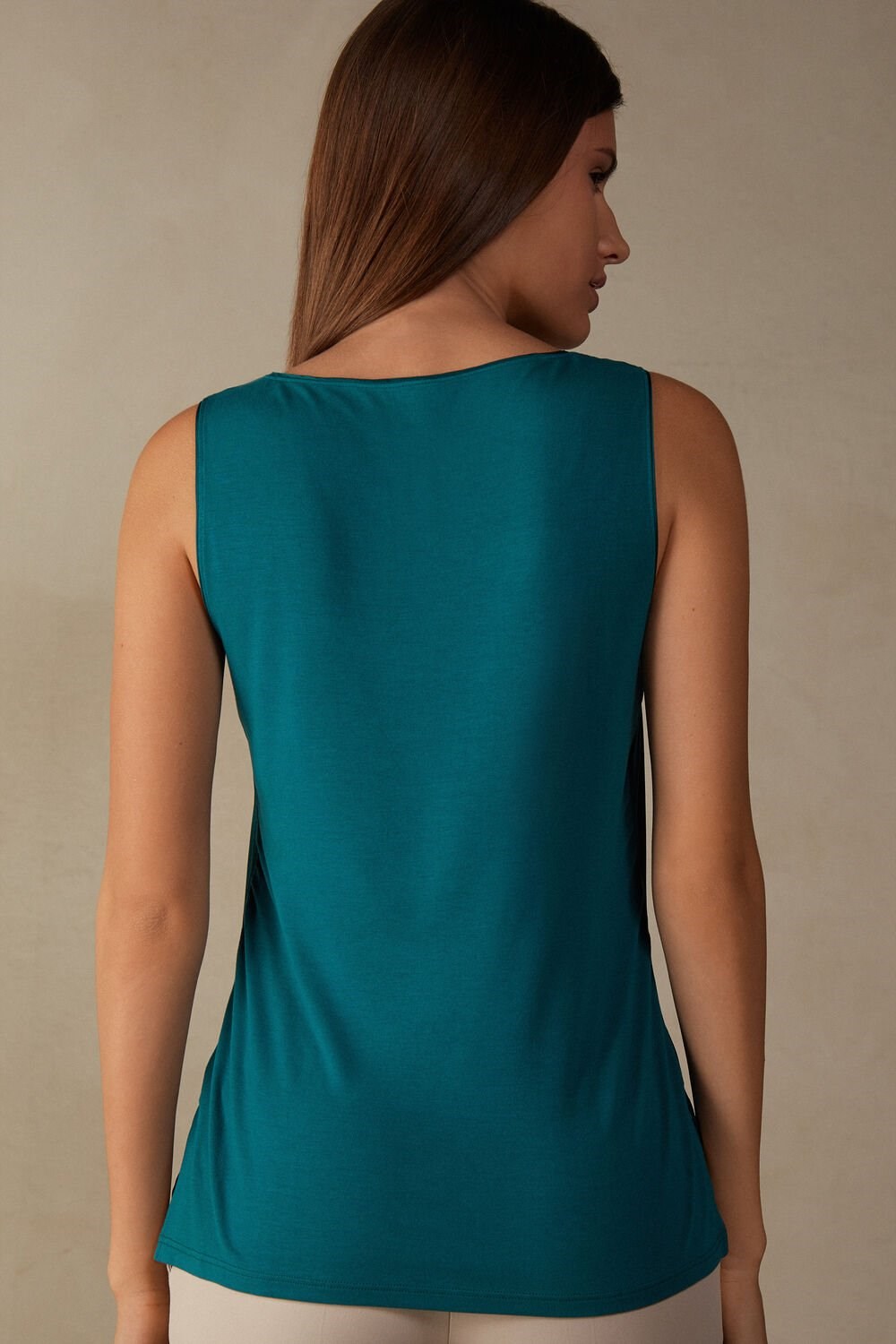 Green - 4572 - Evergreen Intimissimi Silk and Modal Tank Top | OIUT-52061