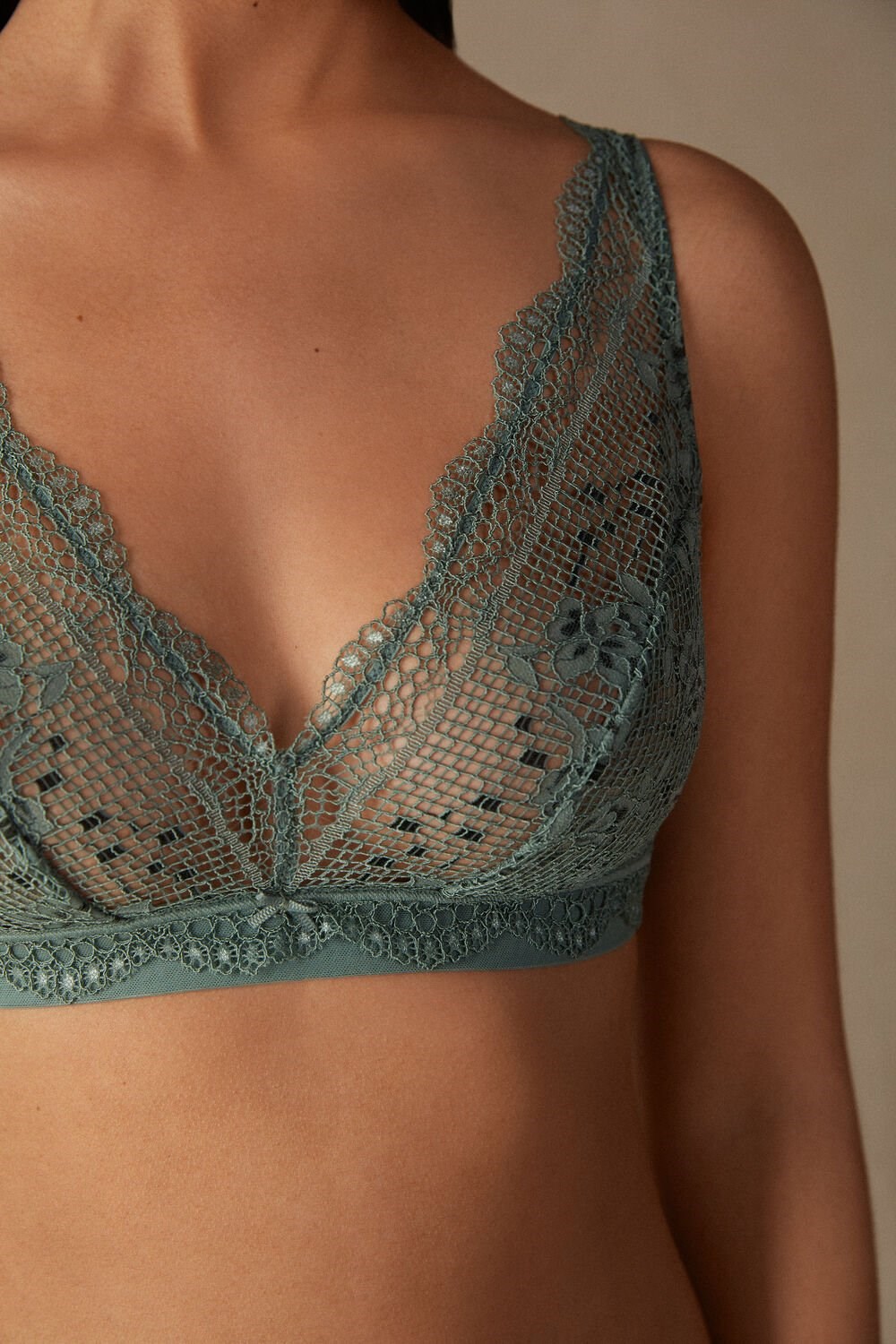 Green - 991i - Jade Green Intimissimi Prairie Bouquet Lara Triangle Bra | YSVJ-28379