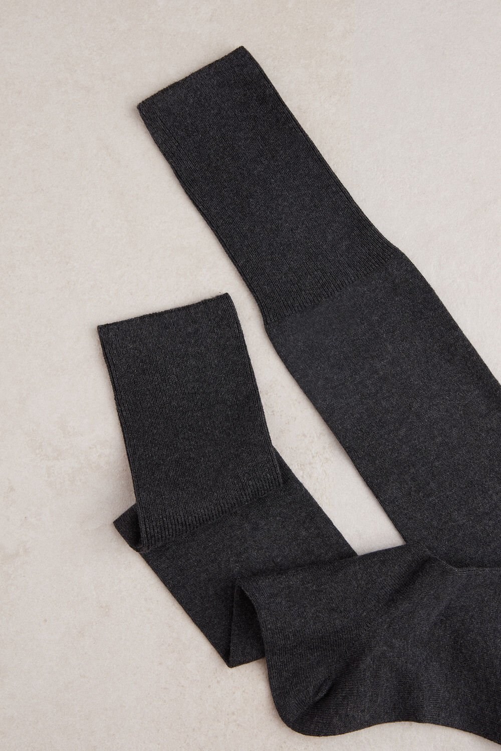 Grey - 020 - Anthracite Gray Heather Intimissimi Tall Warm Cotton Socks | BVOZ-05981