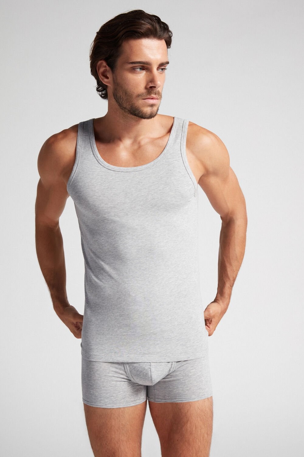 Grey - 031 - Light Heathered Grey Intimissimi Crew Neck Tank Top | BMON-39021