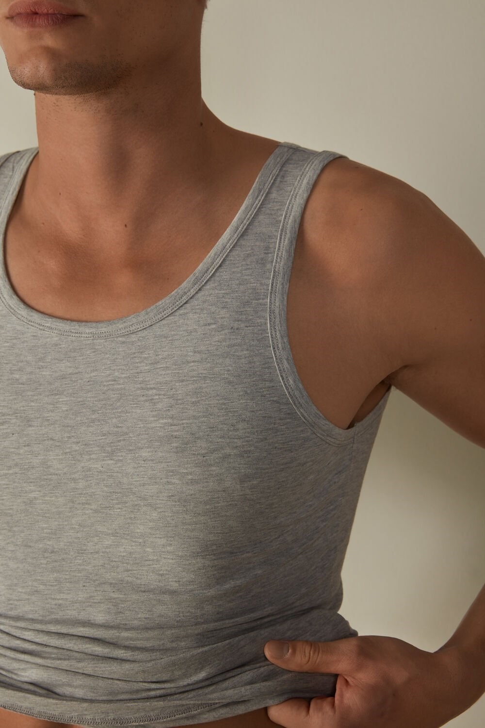 Grey - 031 - Light Heathered Grey Intimissimi Crew Neck Tank Top | BMON-39021