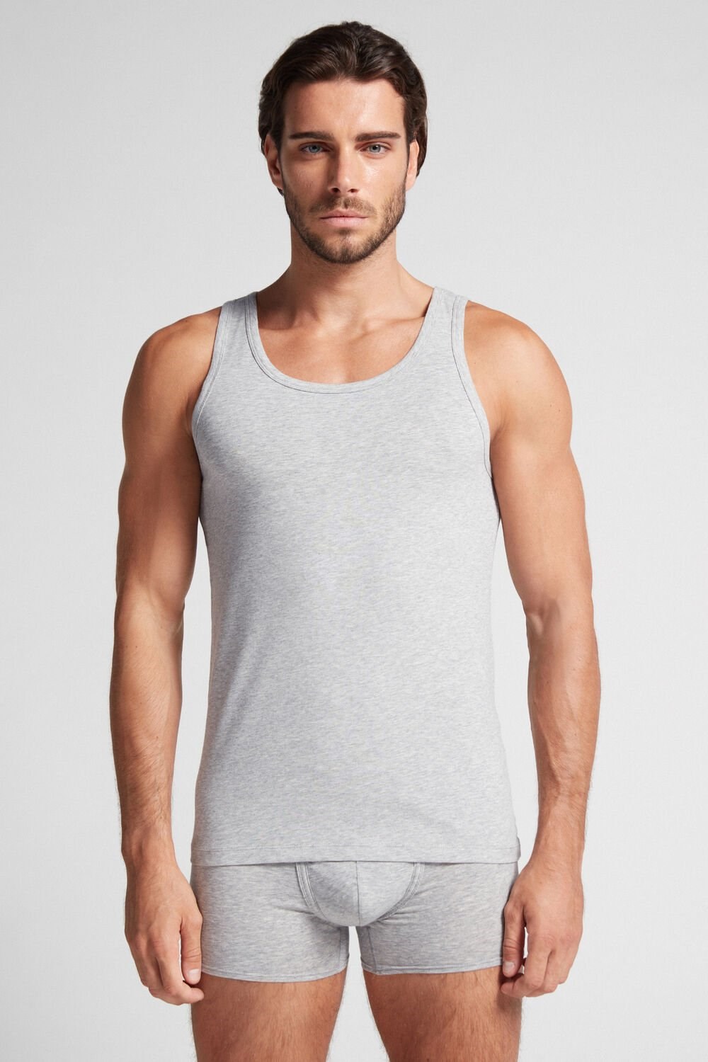 Grey - 031 - Light Heathered Grey Intimissimi Crew Neck Tank Top | BMON-39021