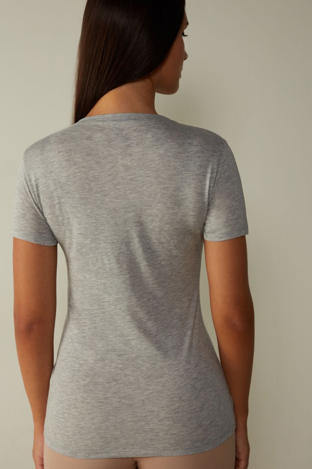 Grey - 031 - Light Heathered Grey Intimissimi Short-Sleeve T-shirt in Ultrafresh Supima® Cotton | CQWV-02391