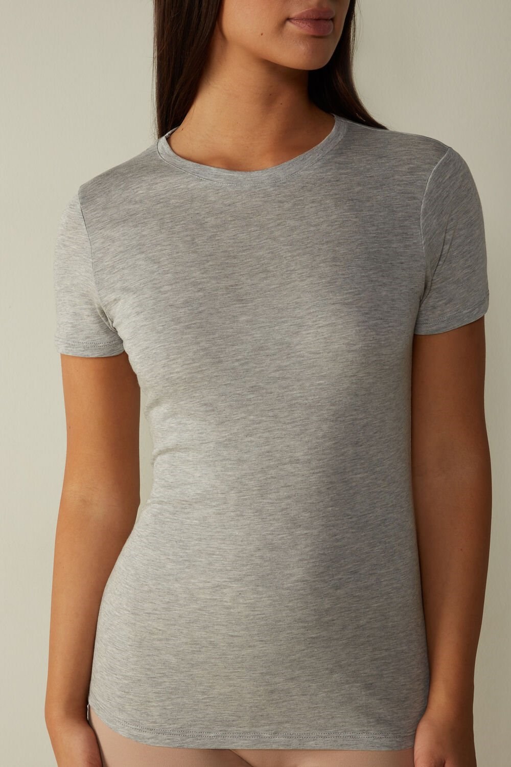 Grey - 031 - Light Heathered Grey Intimissimi Short-Sleeve T-shirt in Ultrafresh Supima® Cotton | CQWV-02391