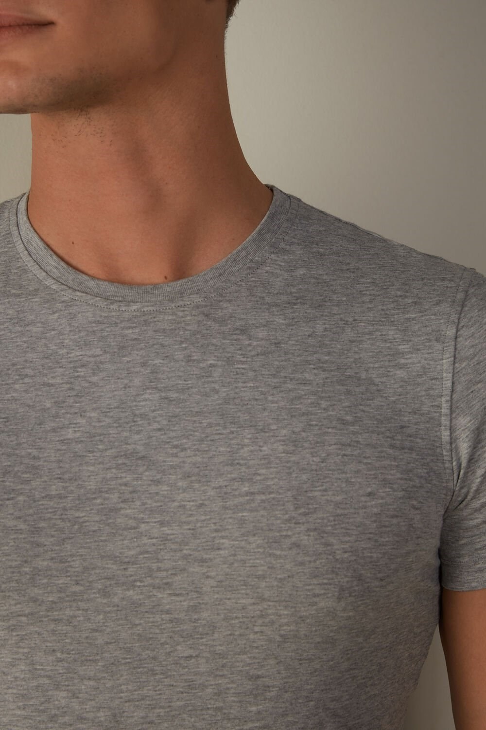 Grey - 031 - Light Heathered Grey Intimissimi T-shirt in Stretch Supima® Cotton | DZKI-48317