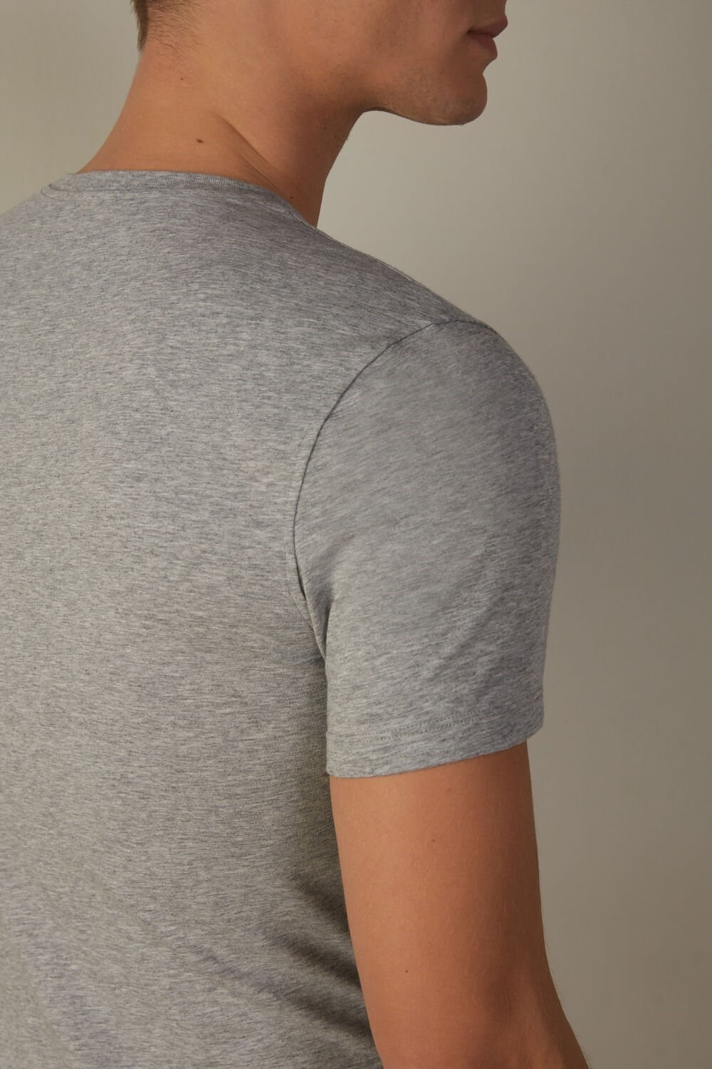 Grey - 031 - Light Heathered Grey Intimissimi T-shirt in Stretch Supima® Cotton | DZKI-48317