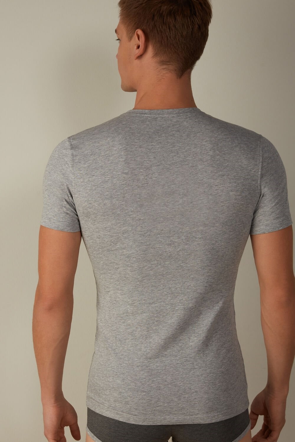 Grey - 031 - Light Heathered Grey Intimissimi T-shirt in Stretch Supima® Cotton | DZKI-48317