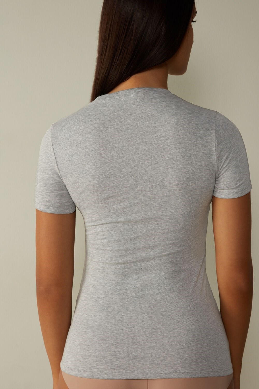 Grey - 031 - Light Heathered Grey Intimissimi Short-Sleeved Stretch Supima® Cotton Top | GBCX-62905