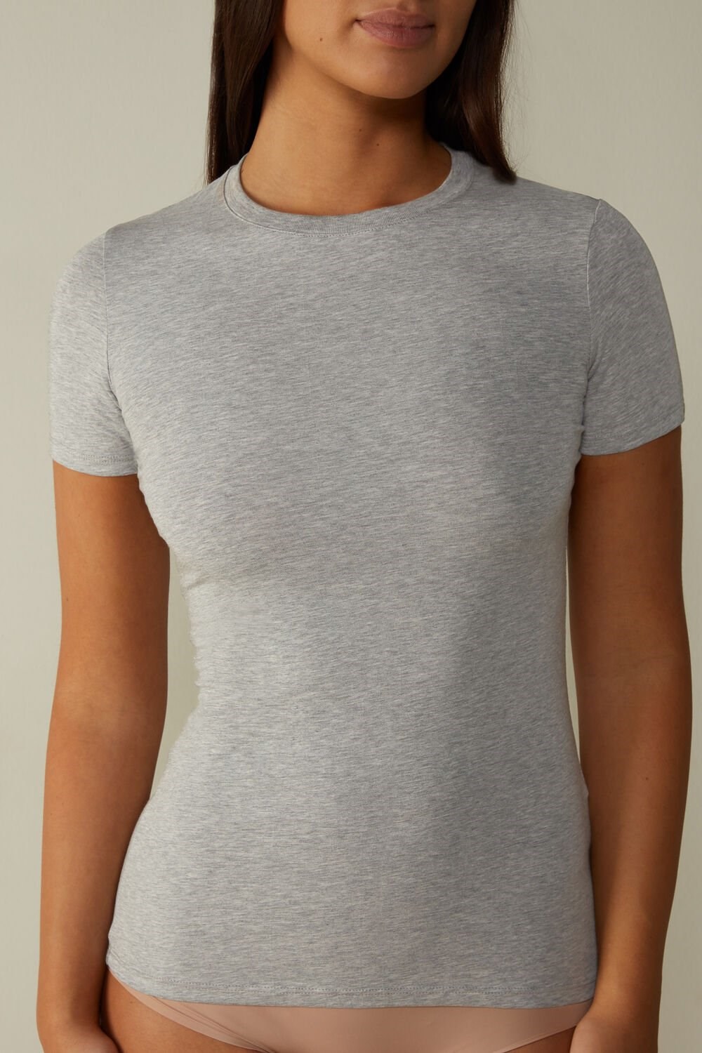 Grey - 031 - Light Heathered Grey Intimissimi Short-Sleeved Stretch Supima® Cotton Top | GBCX-62905