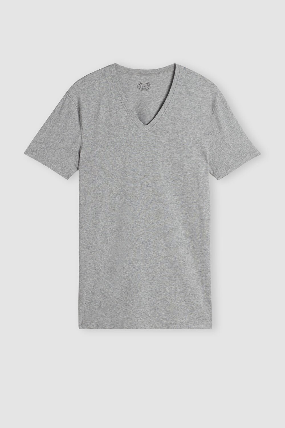 Grey - 031 - Light Heathered Grey Intimissimi V-neck T-shirt in Stretch Supima® Cotton | GUNV-78341