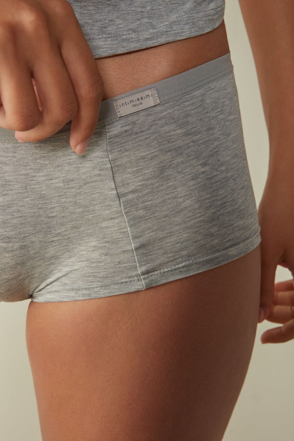 Grey - 031 - Light Heathered Grey Intimissimi Cotton Boyshorts | HJSM-43978