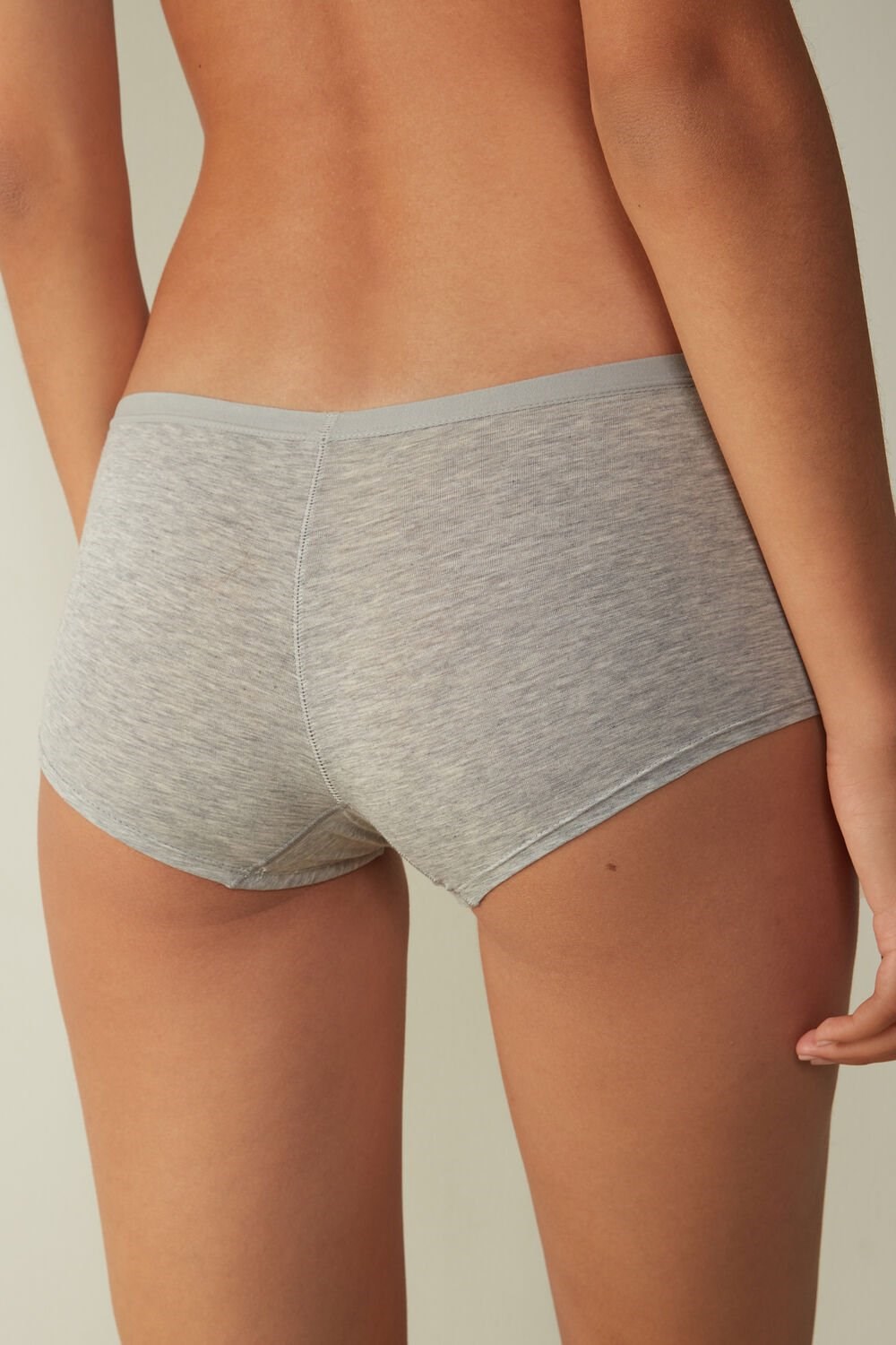 Grey - 031 - Light Heathered Grey Intimissimi Cotton Boyshorts | HJSM-43978