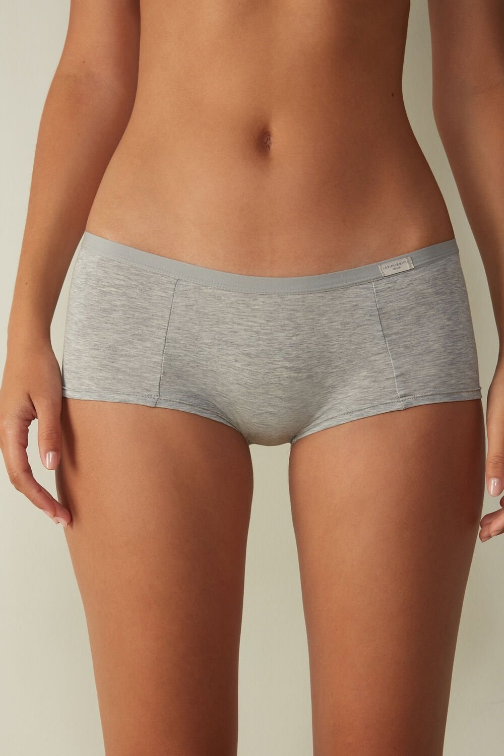 Grey - 031 - Light Heathered Grey Intimissimi Cotton Boyshorts | HJSM-43978