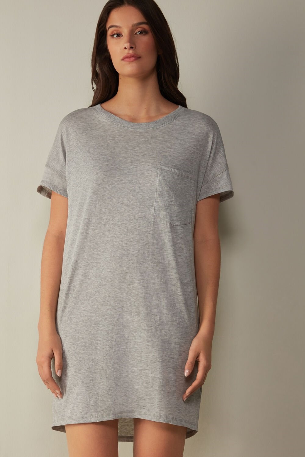 Grey - 031 - Light Heathered Grey Intimissimi Ultrafresh Supima® Cotton Nightdress | HNOF-70841