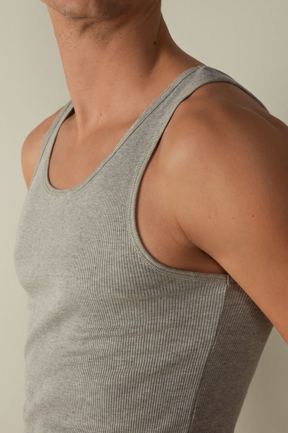 Grey - 031 - Light Heathered Grey Intimissimi Ribbed Supima Cotton Tank Top | NZVM-16897