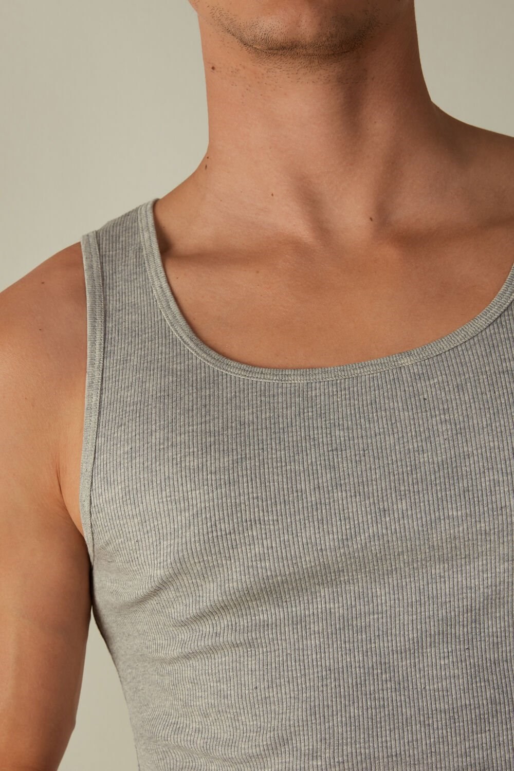 Grey - 031 - Light Heathered Grey Intimissimi Ribbed Supima Cotton Tank Top | NZVM-16897