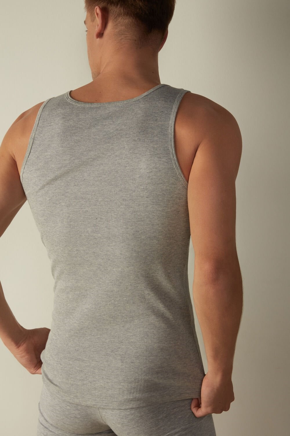 Grey - 031 - Light Heathered Grey Intimissimi Ribbed Supima Cotton Tank Top | NZVM-16897