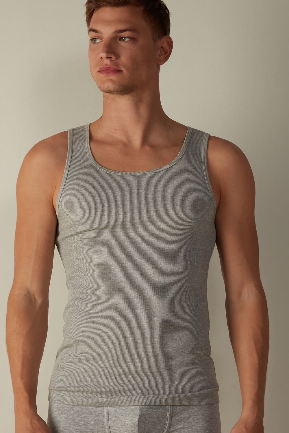 Grey - 031 - Light Heathered Grey Intimissimi Ribbed Supima Cotton Tank Top | NZVM-16897