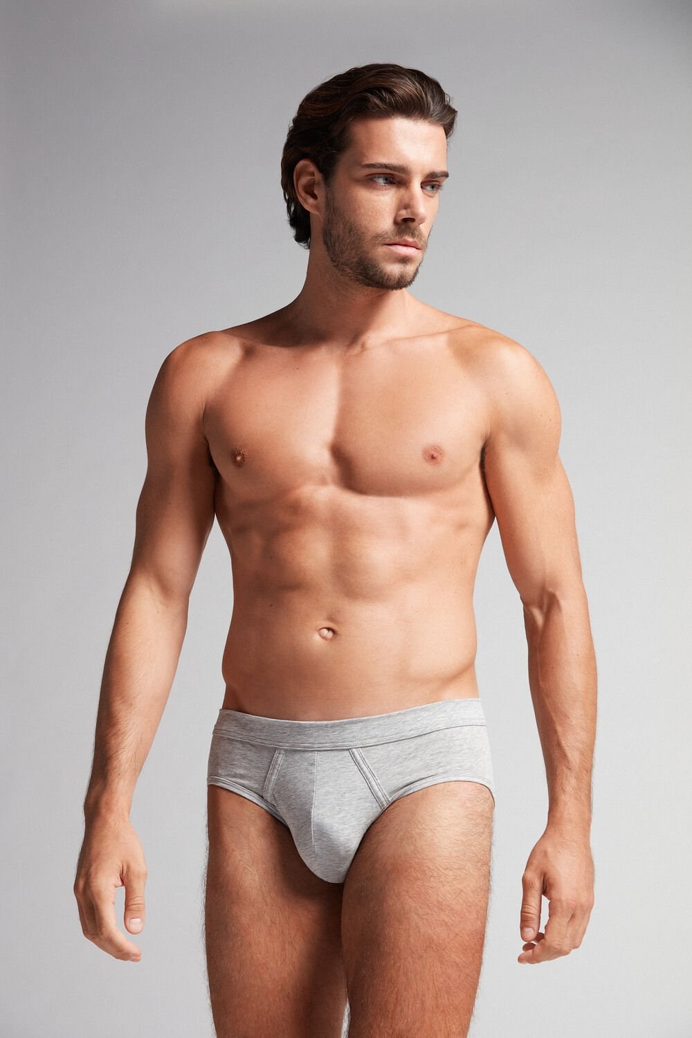 Grey - 031 - Light Heathered Grey Intimissimi Natural Fresh Supima® Cotton Briefs | QVWS-48039