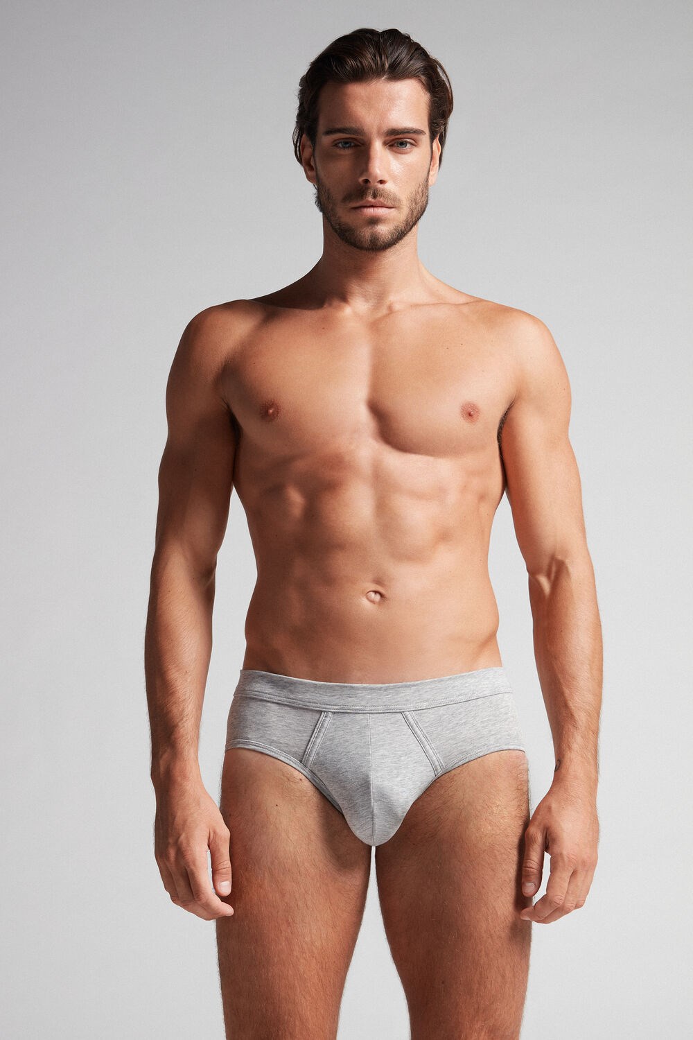 Grey - 031 - Light Heathered Grey Intimissimi Natural Fresh Supima® Cotton Briefs | QVWS-48039