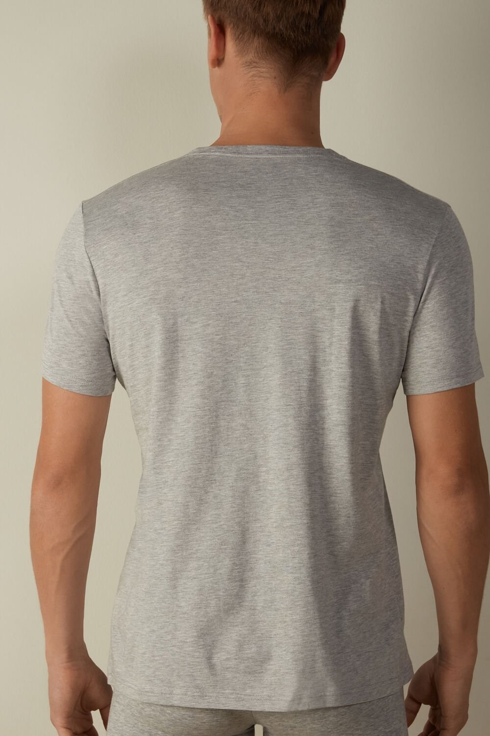 Grey - 031 - Light Heathered Grey Intimissimi Short Sleeve Crew Neck T Shirt in Supima® Cotton | QYMT-29518