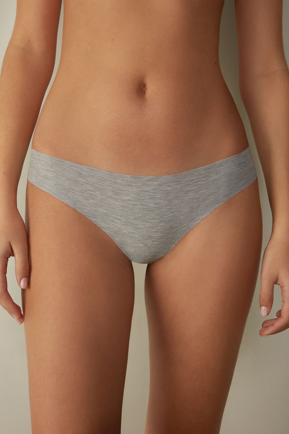 Grey - 031 - Light Heathered Grey Intimissimi Seamless Supima® Cotton Brazilian Panties | TJNL-75610