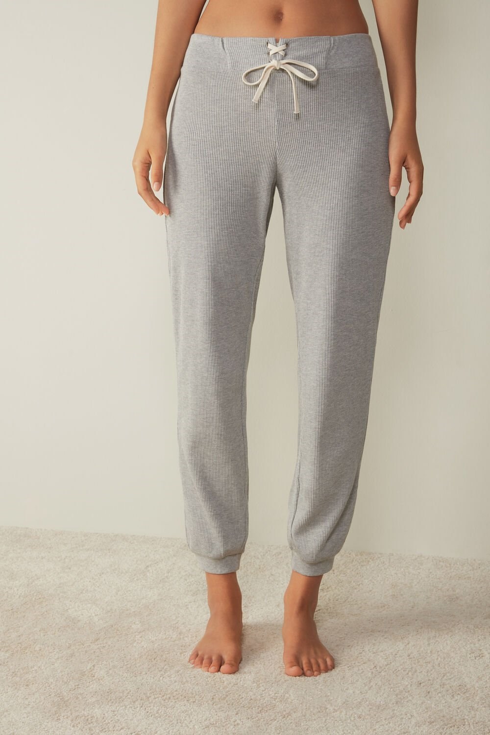 Grey - 031 - Light Heathered Grey Intimissimi Cozy Waffle Pants | UGMD-47368