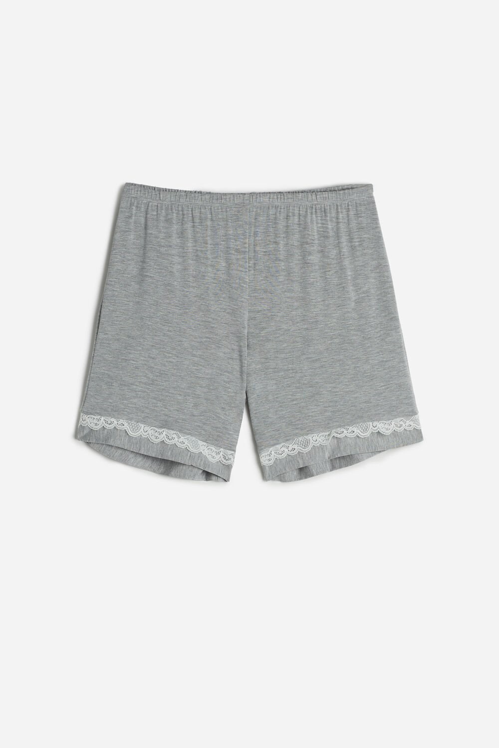 Grey - 031 - Light Heathered Grey Intimissimi Modal Shorts with Lace Details | VOGF-76438