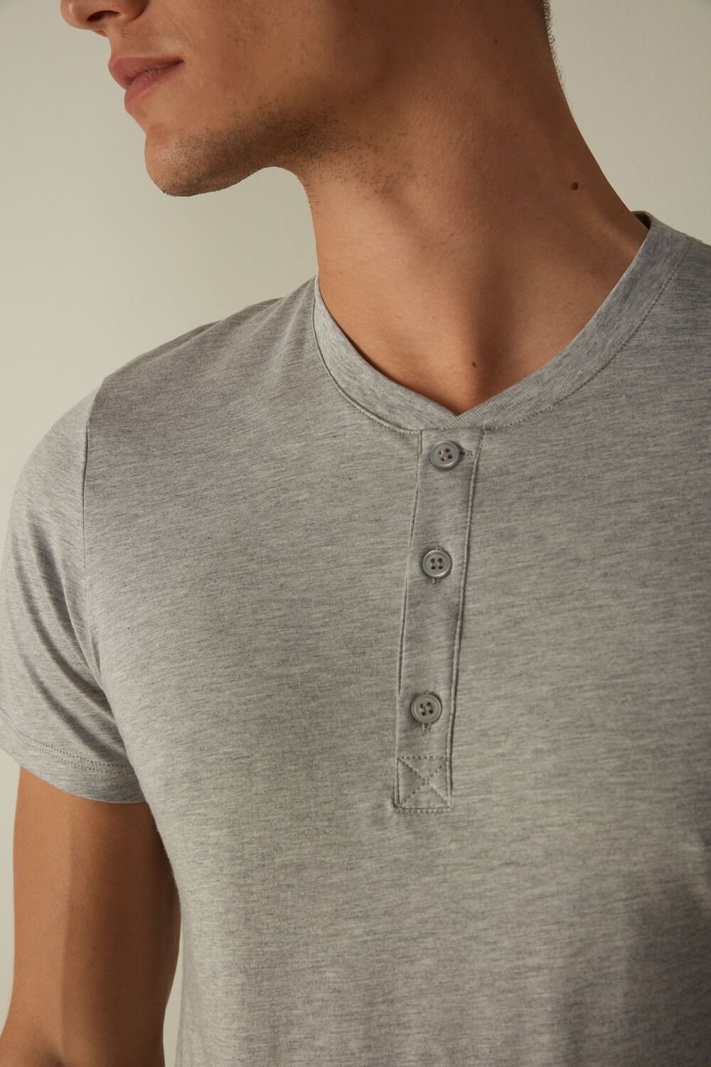 Grey - 031 - Light Heathered Grey Intimissimi Short-Sleeved Supima® Cotton Shirt | YVED-03519