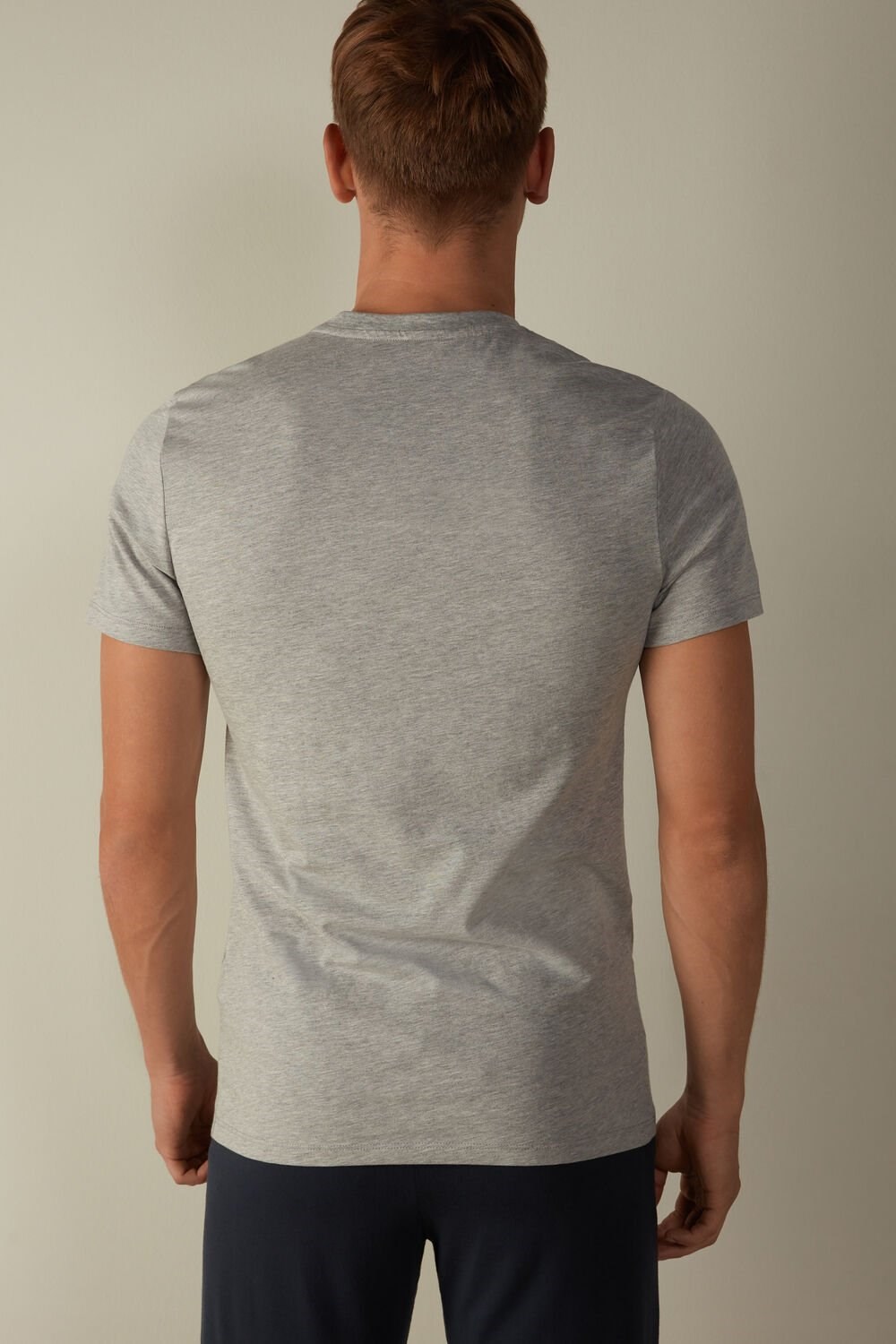 Grey - 031 - Light Heathered Grey Intimissimi Short-Sleeved Supima® Cotton Shirt | YVED-03519