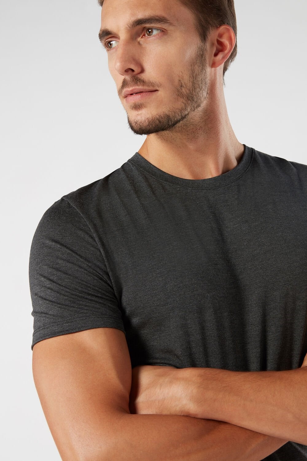 Grey - 040 - Dark Grey Blend Intimissimi Modal and Silk T-shirt | CIUM-37810