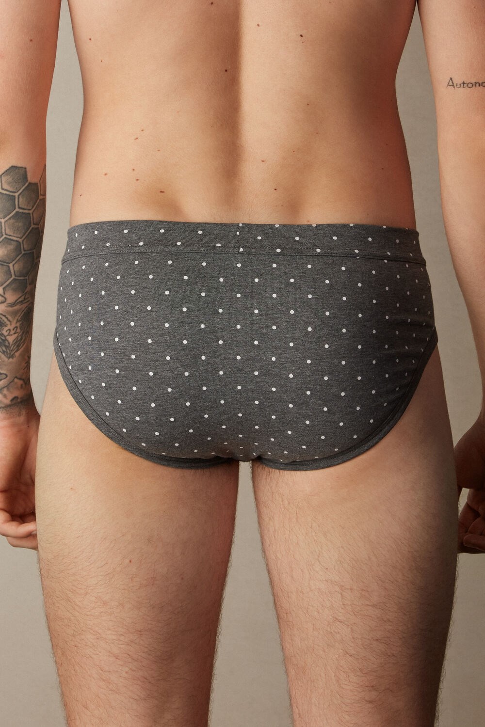 Grey - 063j - Graphite Grey Heather Dot Print Intimissimi Dotted Briefs in Stretch Supima® Cotton | NYKA-43682