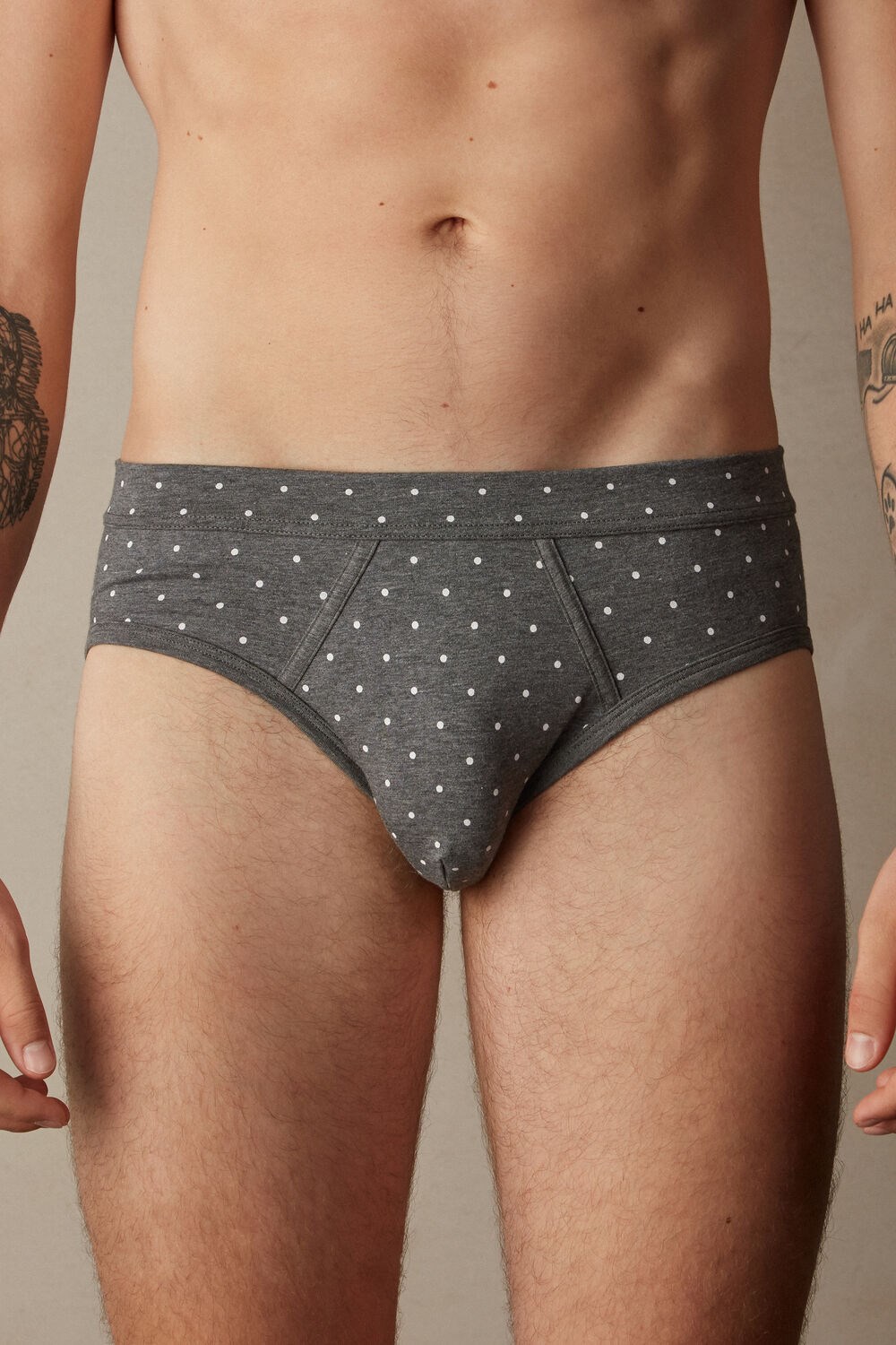 Grey - 063j - Graphite Grey Heather Dot Print Intimissimi Dotted Briefs in Stretch Supima® Cotton | NYKA-43682