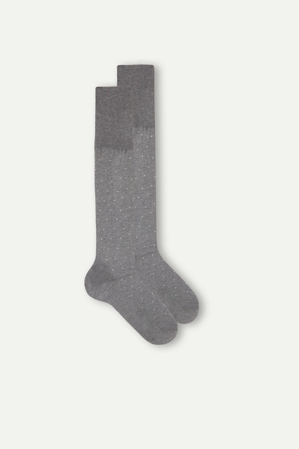 Grey - 063j - Graphite Grey Heather Dot Print Intimissimi Men’s Long Socks in Patterned Lisle Cotton | OLCK-81603