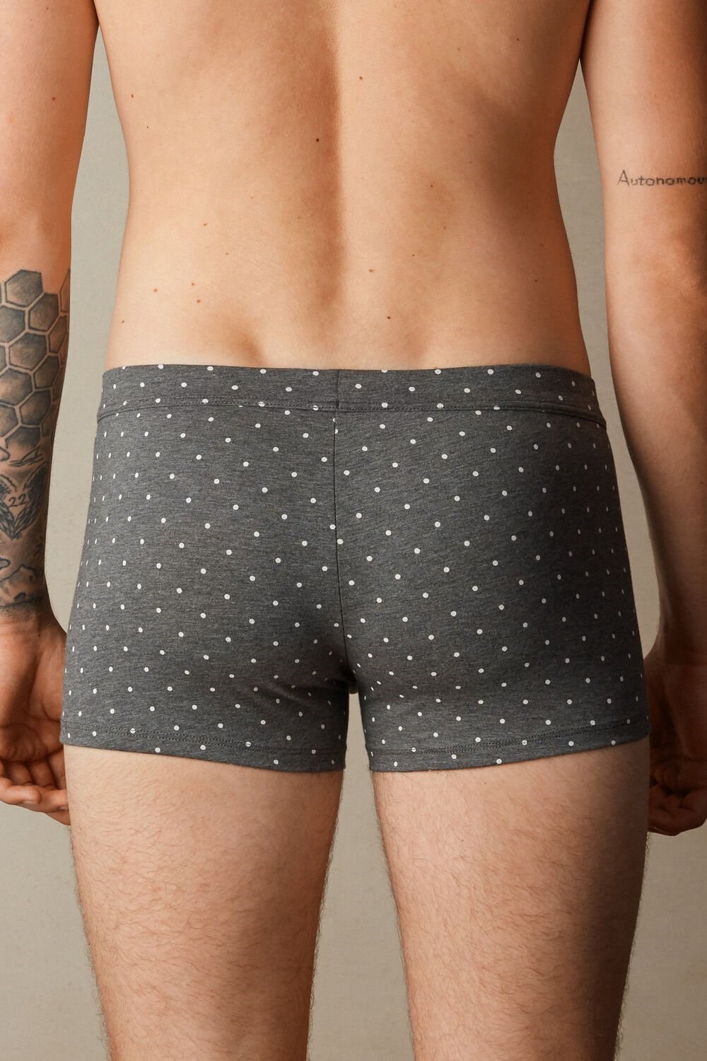 Grey - 063j - Graphite Grey Heather Dot Print Intimissimi Dotted Boxers in Stretch Supima® Cotton | VIEK-01378